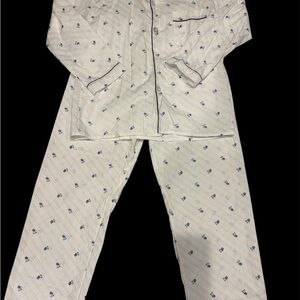 Men's White and Blue Patterned Pajama Set